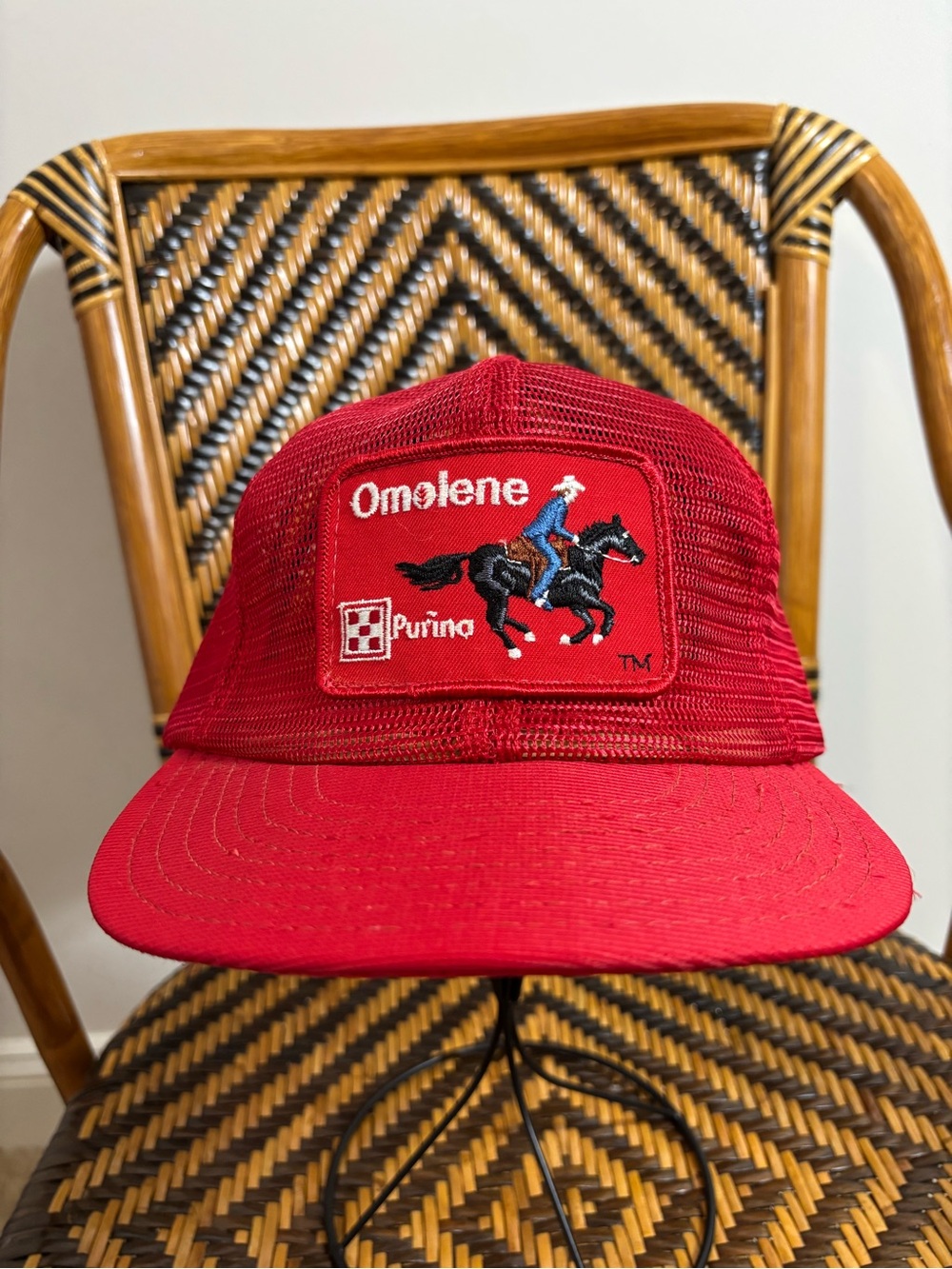 Vintage Purina Omolene Western Trucker Patch Hat USA